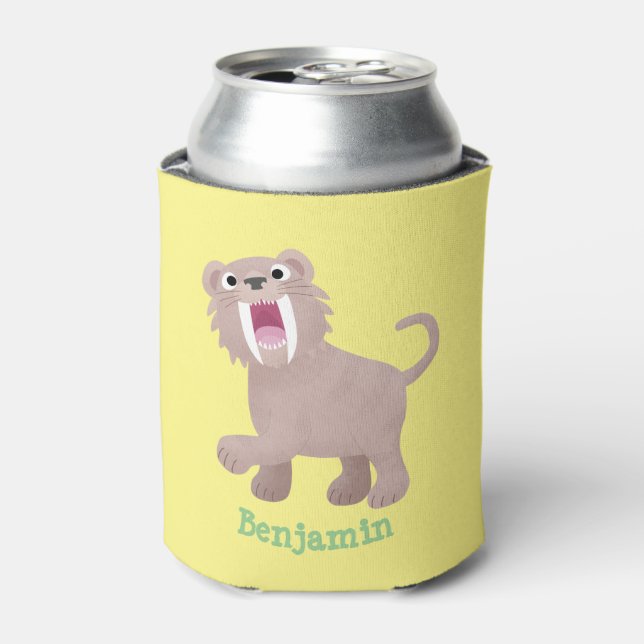 Cute Saber Toothed Tiger Smilodon cartoon Can Cooler (Can Front)