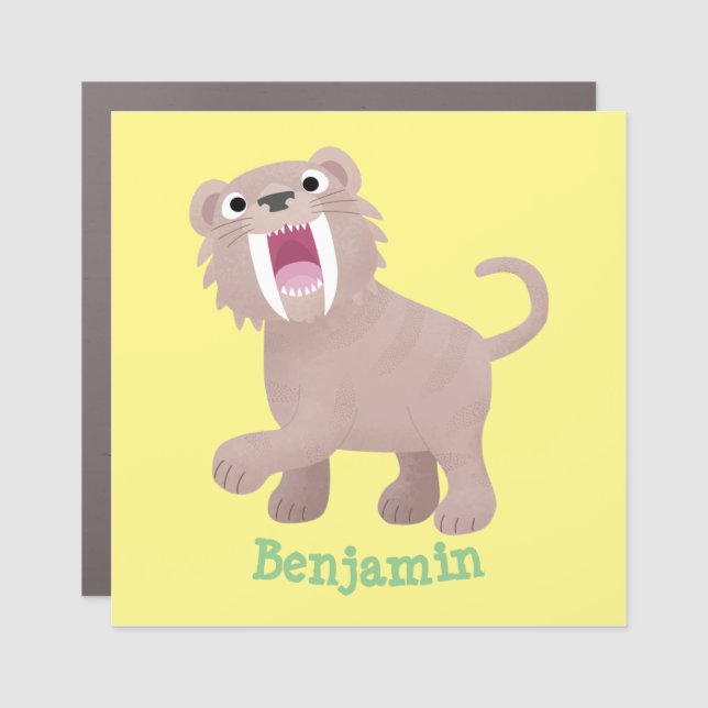 Cute Saber Toothed Tiger Smilodon cartoon Car Magnet (Front)
