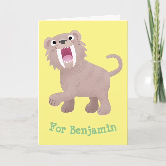 Cute Saber Toothed Tiger Smilodon cartoon Card (Front)
