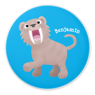Cute Saber Toothed Tiger Smilodon cartoon Ceramic Knob