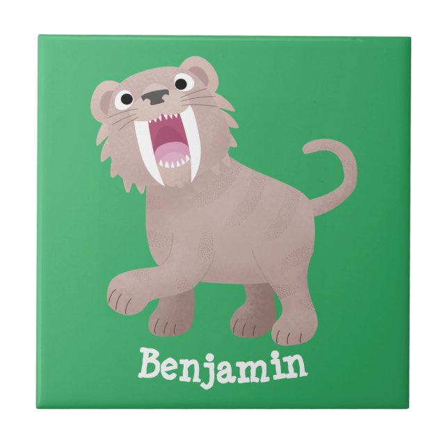 Cute Saber Toothed Tiger Smilodon cartoon Ceramic Tile (Front)