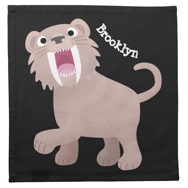 Cute Saber Toothed Tiger Smilodon cartoon Cloth Napkin (Front)