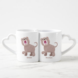 Cute Saber Toothed Tiger Smilodon cartoon Coffee Mug Set