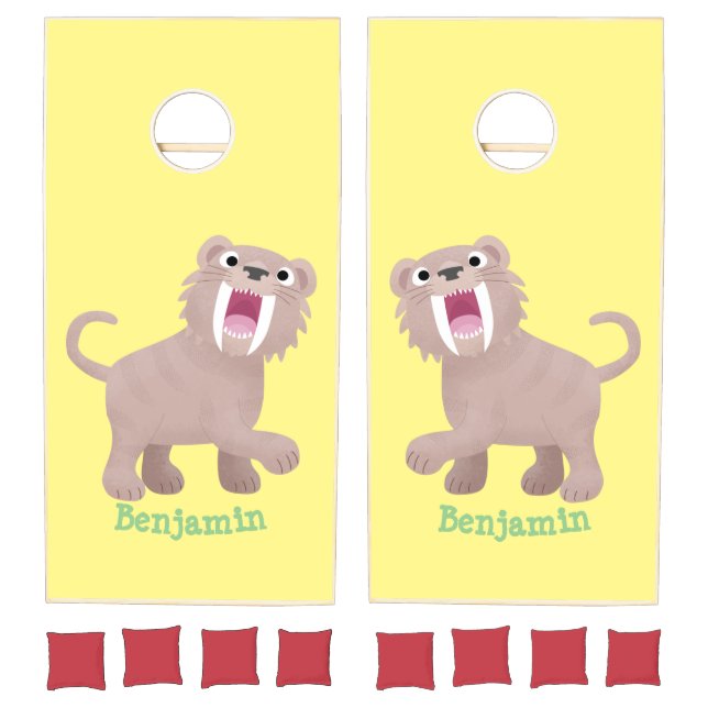 Cute Saber Toothed Tiger Smilodon cartoon Cornhole Set (Set)