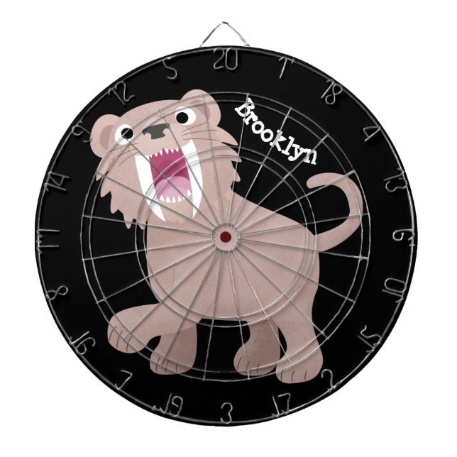 Cute Saber Toothed Tiger Smilodon cartoon Dart Board (Front)