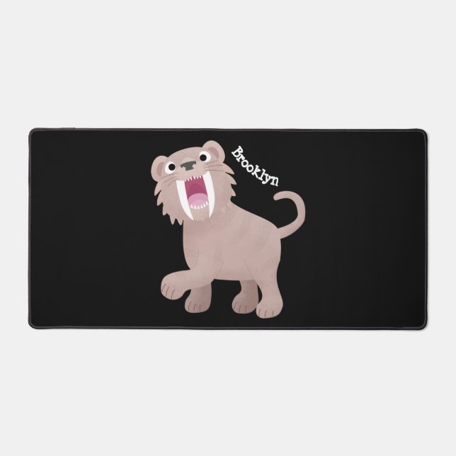 Cute Saber Toothed Tiger Smilodon cartoon Desk Mat (Front)