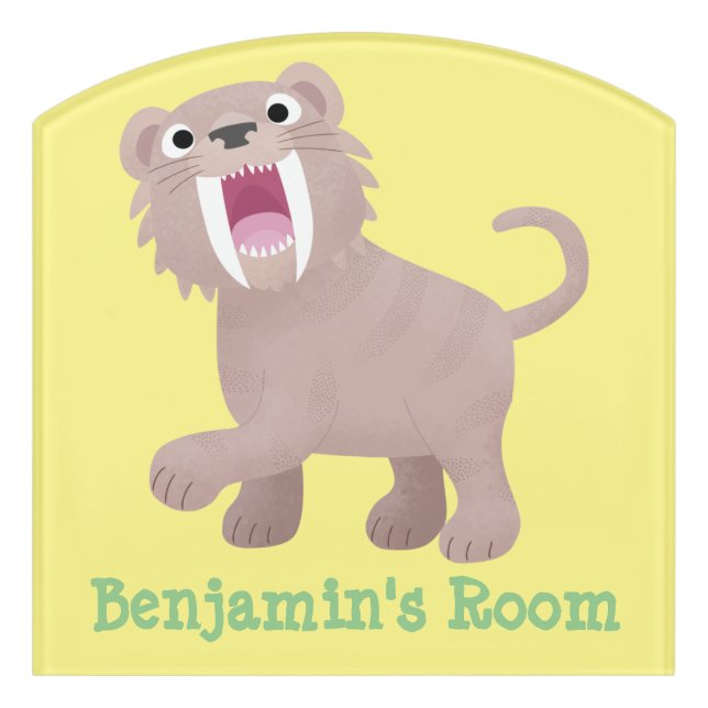 Cute Saber Toothed Tiger Smilodon cartoon Door Sign (Contour Front)