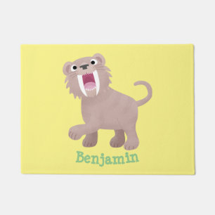 Cute Saber Toothed Tiger Smilodon cartoon Doormat