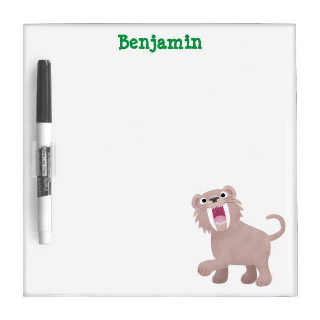 Cute Saber Toothed Tiger Smilodon cartoon Dry Erase Board (Front)