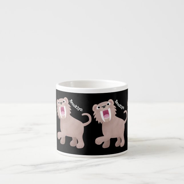 Cute Saber Toothed Tiger Smilodon cartoon Espresso Cup (Front)