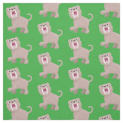 Cute Saber Toothed Tiger Smilodon cartoon Fabric