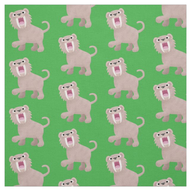 Cute Saber Toothed Tiger Smilodon cartoon Fabric (Swatch)