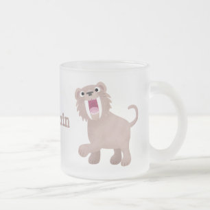 Cute Saber Toothed Tiger Smilodon cartoon Frosted Glass Coffee Mug