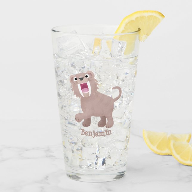 Cute Saber Toothed Tiger Smilodon cartoon Glass (Back Ice)