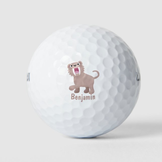 Cute Saber Toothed Tiger Smilodon cartoon Golf Balls (Front)