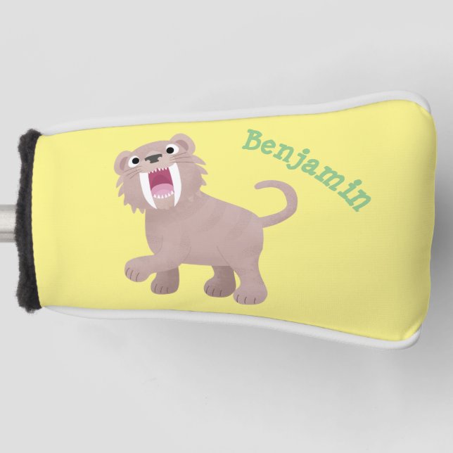Cute Saber Toothed Tiger Smilodon cartoon Golf Head Cover (Front)