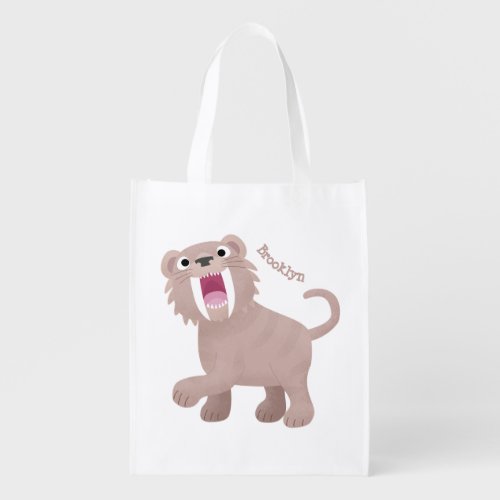 Cute Saber Toothed Tiger Smilodon cartoon Grocery Bag