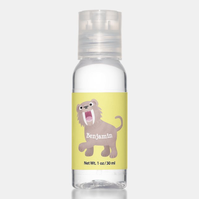 Cute Saber Toothed Tiger Smilodon cartoon Hand Sanitizer (Front)