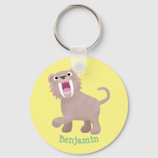 Cute Saber Toothed Tiger Smilodon cartoon Keychain (Front)