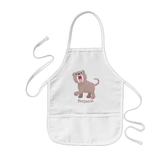 Cute Saber Toothed Tiger Smilodon cartoon Kids' Apron (Front)