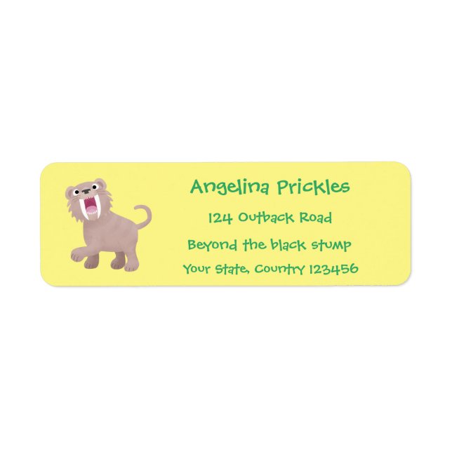 Cute Saber Toothed Tiger Smilodon cartoon Label (Front)