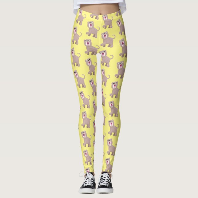 Cute Saber Toothed Tiger Smilodon cartoon Leggings (Front)