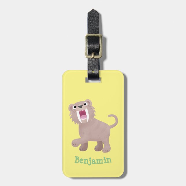 Cute Saber Toothed Tiger Smilodon cartoon Luggage Tag (Front Vertical)