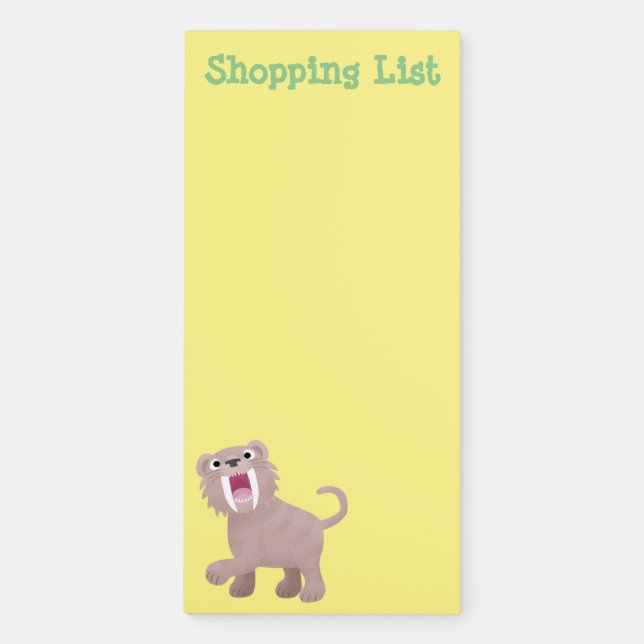 Cute Saber Toothed Tiger Smilodon cartoon Magnetic Notepad (Front)