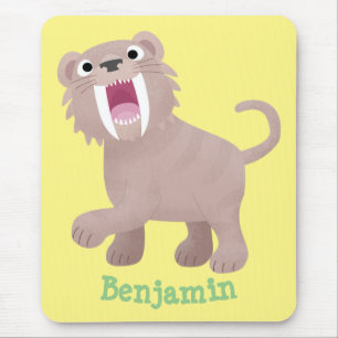 Cute Saber Toothed Tiger Smilodon cartoon Mouse Pad