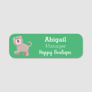 Cute Saber Toothed Tiger Smilodon cartoon Name Tag