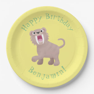 Cute Saber Toothed Tiger Smilodon cartoon Paper Plates