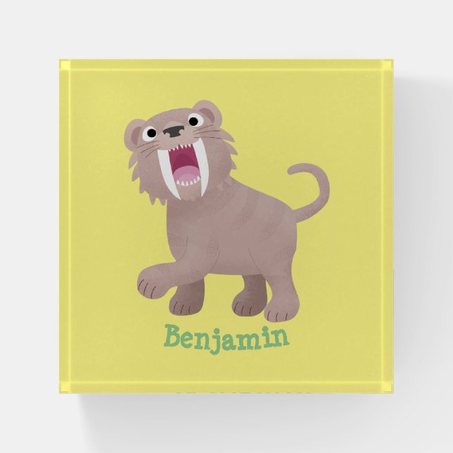 Cute Saber Toothed Tiger Smilodon cartoon Paperweight (Front)