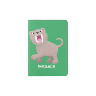 Cute Saber Toothed Tiger Smilodon cartoon Passport Holder