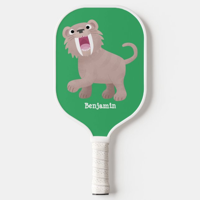 Cute Saber Toothed Tiger Smilodon cartoon  Pickleball Paddle (Front)