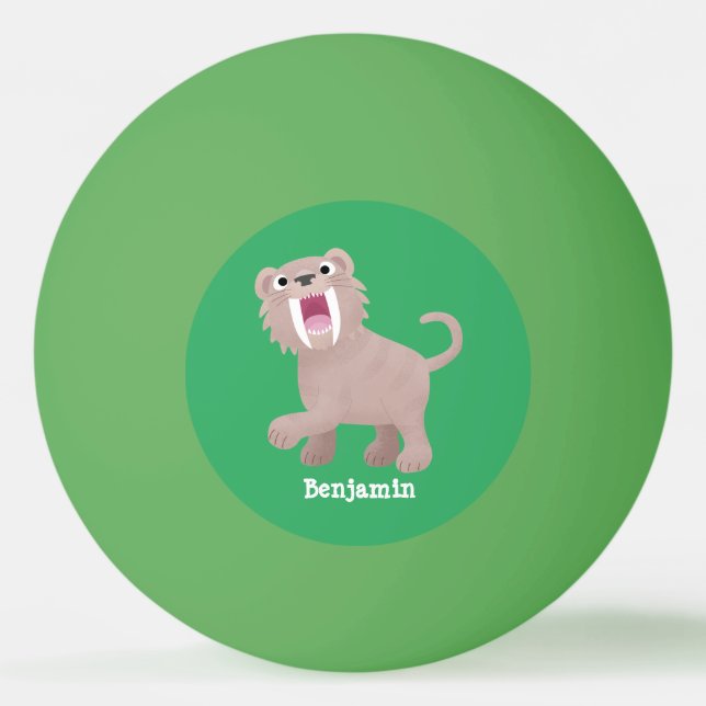 Cute Saber Toothed Tiger Smilodon cartoon Ping Pong Ball (Front)