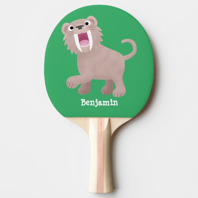 Cute Saber Toothed Tiger Smilodon cartoon Ping Pong Paddle (Front)