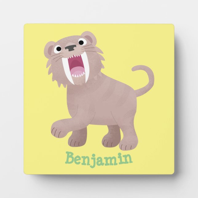 Cute Saber Toothed Tiger Smilodon cartoon Plaque (Front)