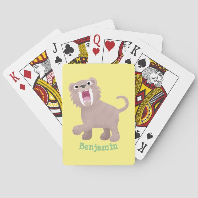 Cute Saber Toothed Tiger Smilodon cartoon Poker Cards (Back)