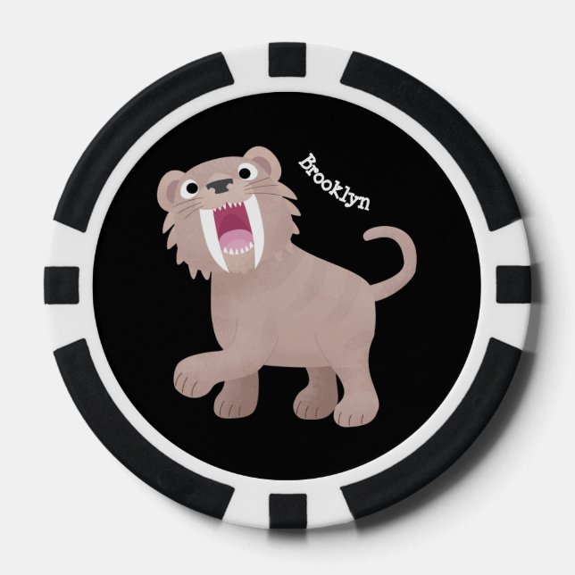 Cute Saber Toothed Tiger Smilodon cartoon Poker Chips (Front)