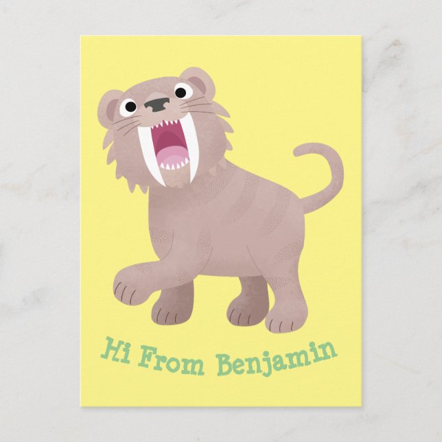 Cute Saber Toothed Tiger Smilodon cartoon Postcard (Front)