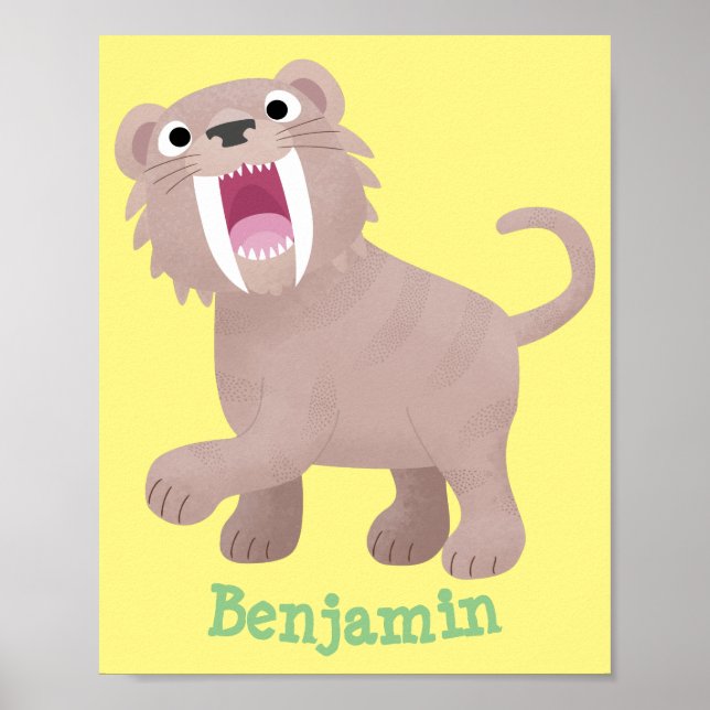 Cute Saber Toothed Tiger Smilodon cartoon Poster (Front)