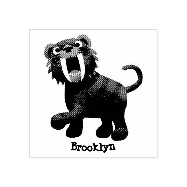 Cute Saber Toothed Tiger Smilodon cartoon Rubber S Stamp (Imprint)