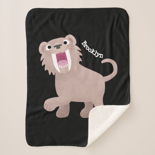 Cute Saber Toothed Tiger Smilodon cartoon  Sherpa Blanket (Front)