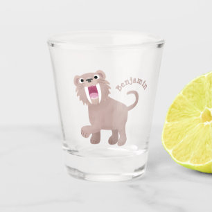 Cute Saber Toothed Tiger Smilodon cartoon Shot Glass