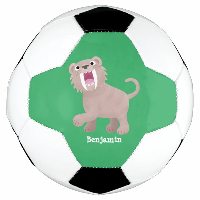 Cute Saber Toothed Tiger Smilodon cartoon Soccer Ball (Front)