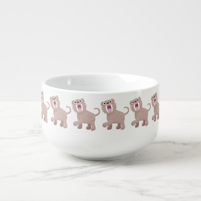 Cute Saber Toothed Tiger Smilodon cartoon Soup Mug (Front)