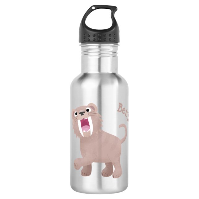 Cute Saber Toothed Tiger Smilodon cartoon Stainless Steel Water Bottle (Front)