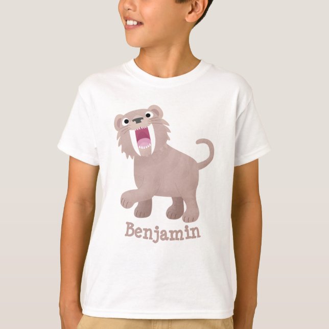 Cute Saber Toothed Tiger Smilodon cartoon T-Shirt (Front)