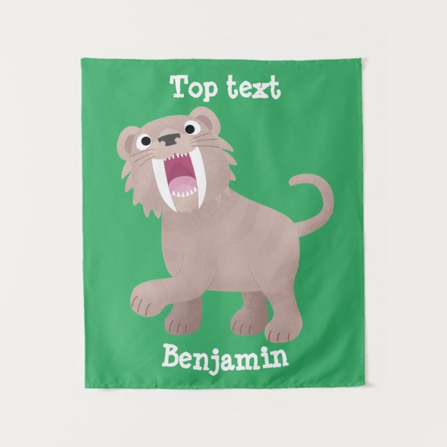 Cute Saber Toothed Tiger Smilodon cartoon  Tapestry (Front)