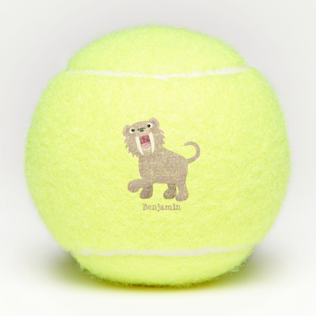 Cute Saber Toothed Tiger Smilodon cartoon Tennis Balls (Front)